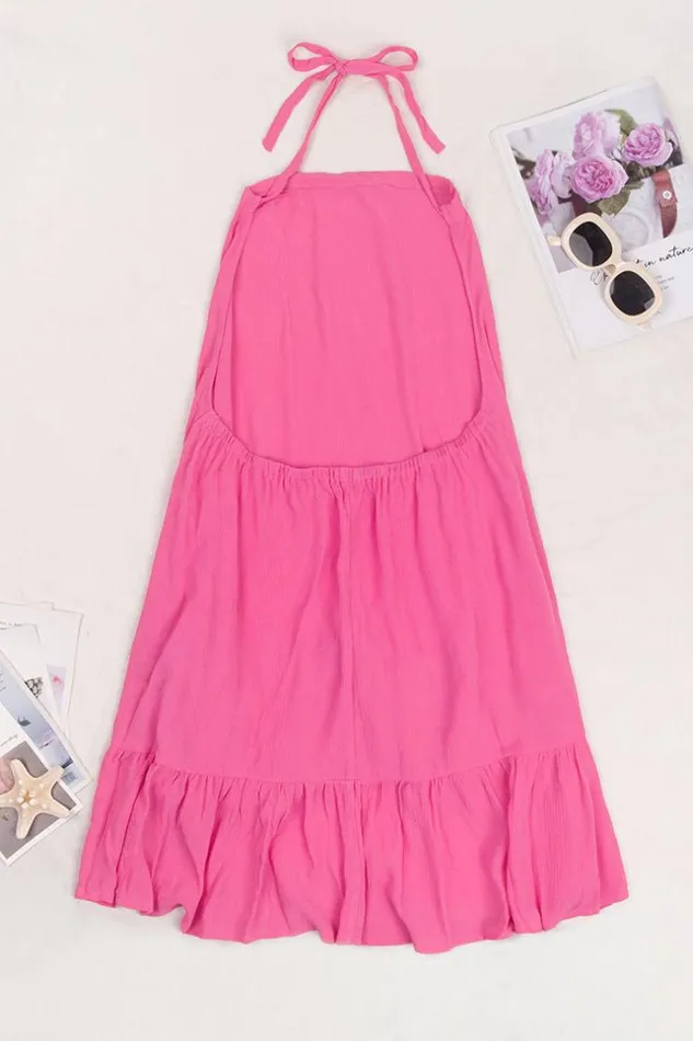 Women Short Dresses Cupshe Krista Halter Backless Drawstring Dress Hot Pink