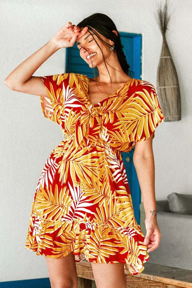 Women Short Dresses Cupshe Maiya Leafy Tie Front Dress Multicolor