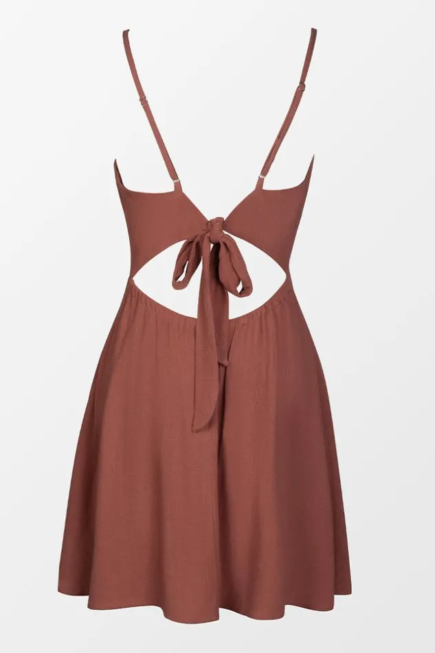 Women Short Dresses Cupshe Nyah Cut Out Bow Tie AShape Dress Brown