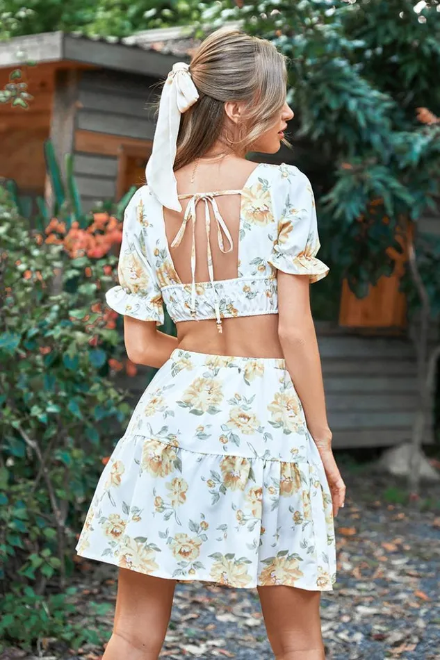 Women Short Dresses Cupshe Summer Passion Backless Floral High Waist Dress Multicolor