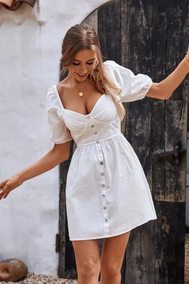 Women Short Dresses Cupshe Summer Passion Plunge Bubble Sleeve Short AShape Dress White Women Short Dresses Cupshe Summer Passion Plunge Bubble Sleeve Short AShape Dress White