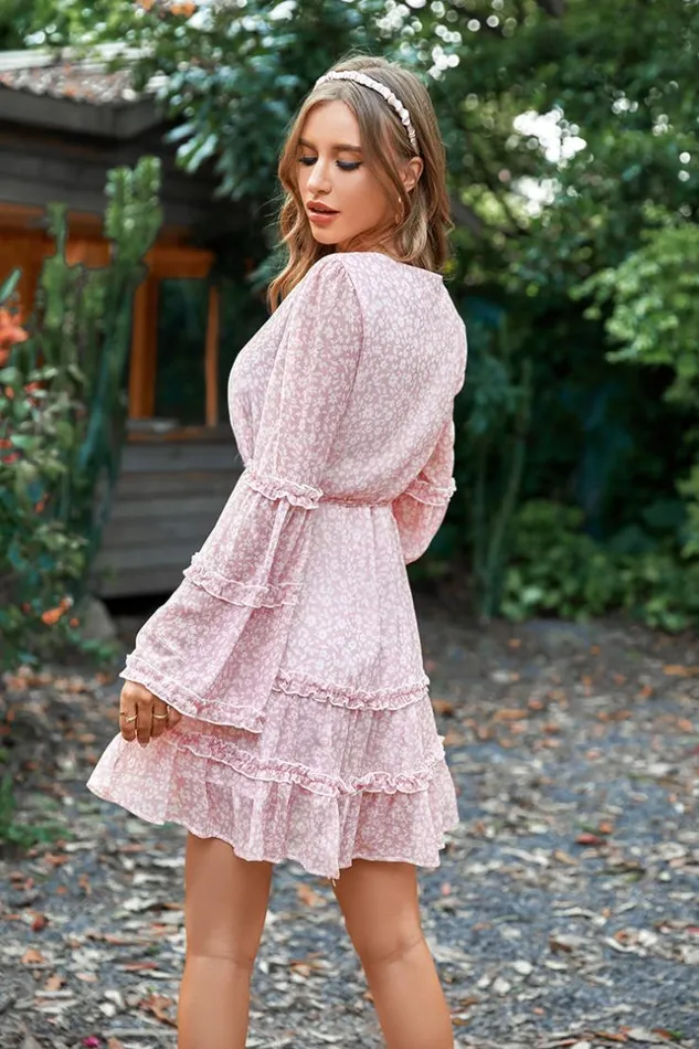 Women Short Dresses Cupshe Varadero Pink Vneck Bell Sleeve Dress Pink