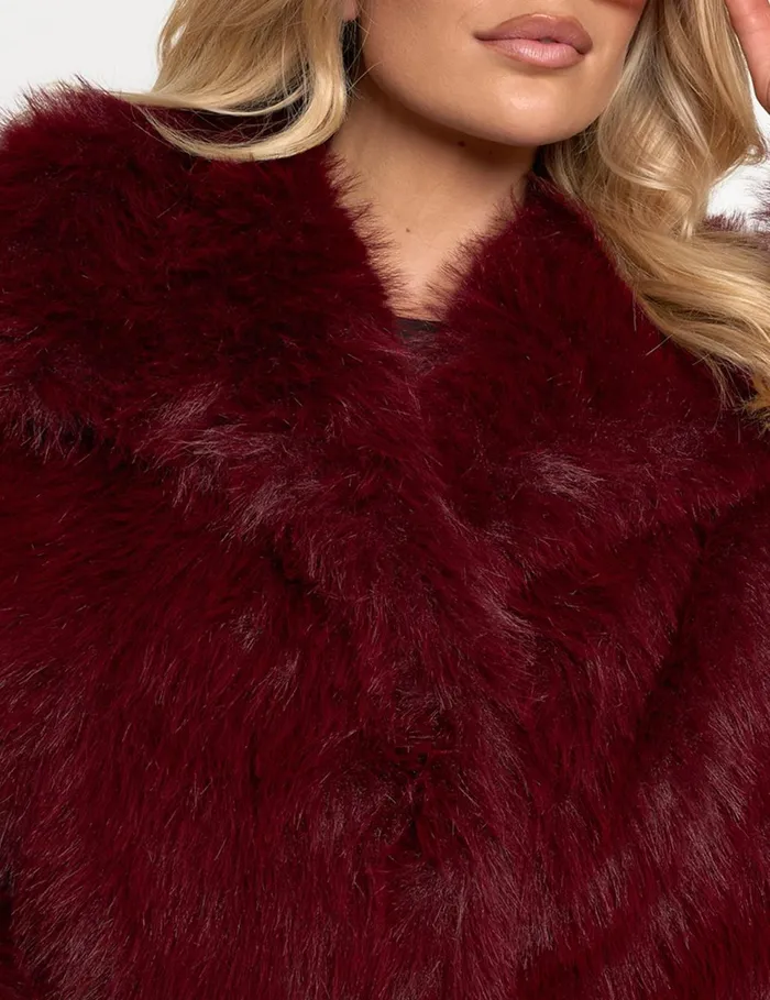Women Short Fur Jacket Burgundy Burgundy Public Desire Outerwear and Jackets