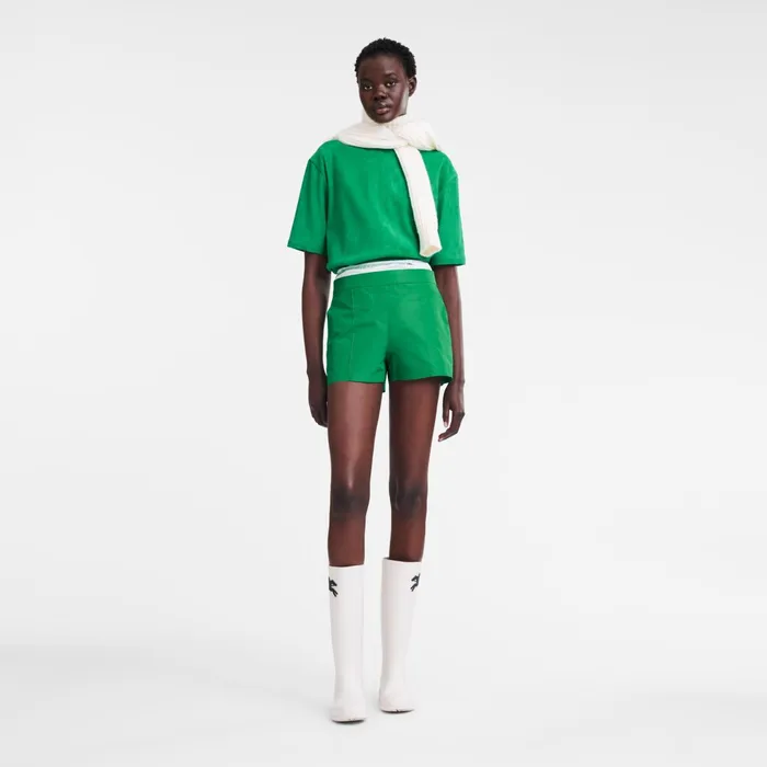 Women Short Pants With Belt Patch Green Longchamp Trousers and Shorts