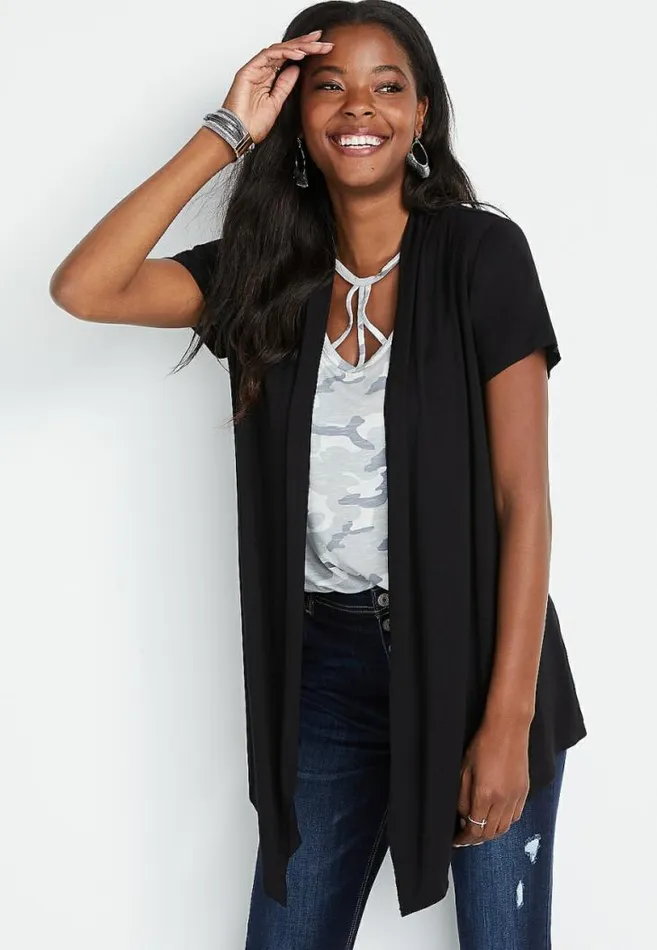 Women Short Sleeve Open Front Cardigan Maurices Tops