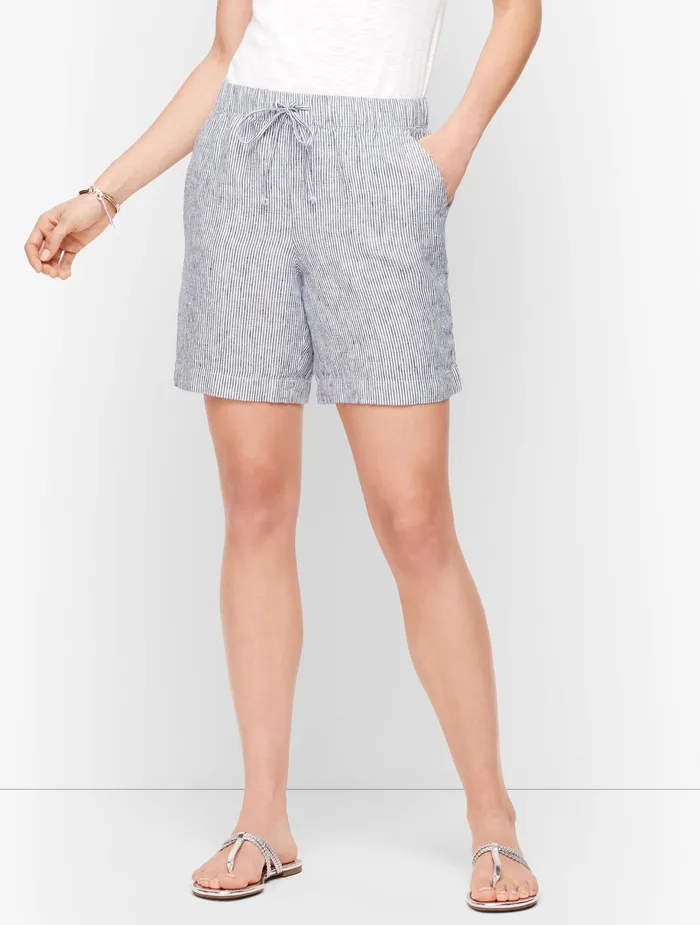 Women Shorts Talbots Washed Linen Beach Shorts Indigowhite