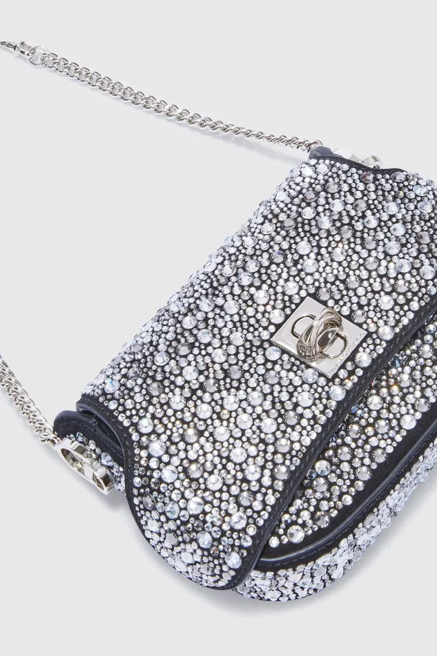 Women Shoulder Bags Ermanno Scervino Black Mini Audrey Bag With Crystal And Chain Online Black