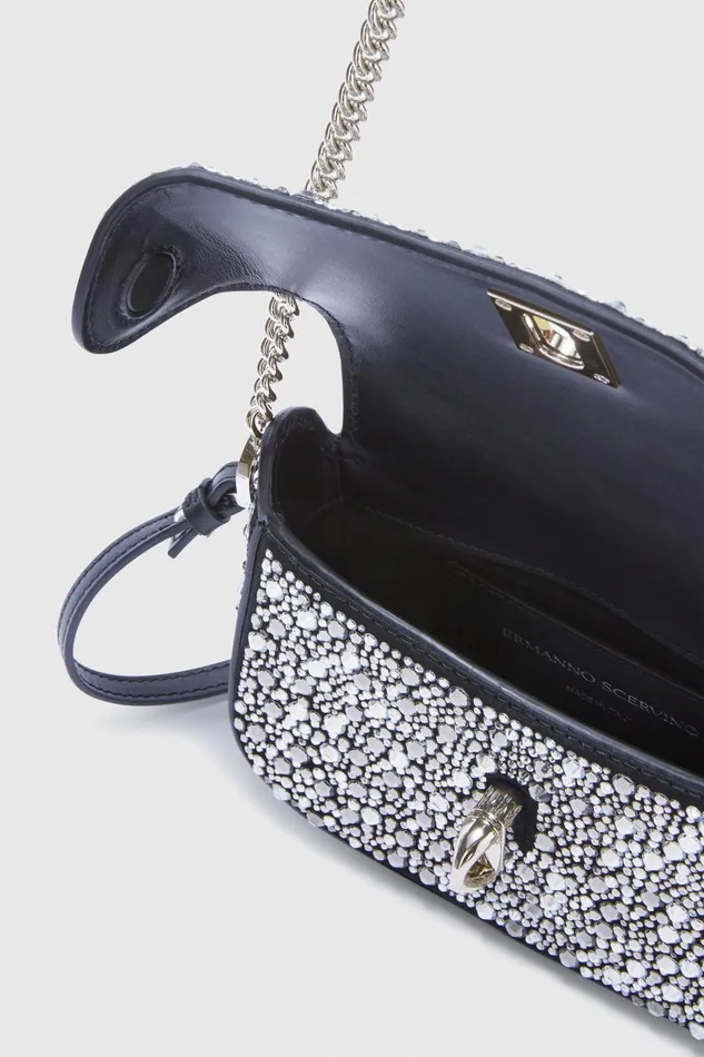 Women Shoulder Bags Ermanno Scervino Black Mini Audrey Bag With Crystal And Chain Online Black