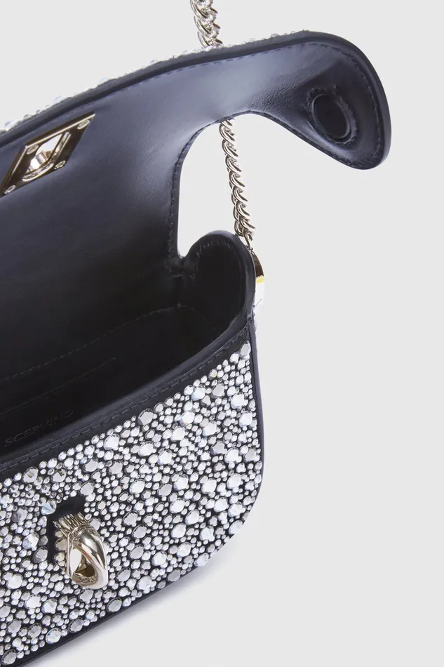 Women Shoulder Bags Ermanno Scervino Black Mini Audrey Bag With Crystal And Chain Online Black