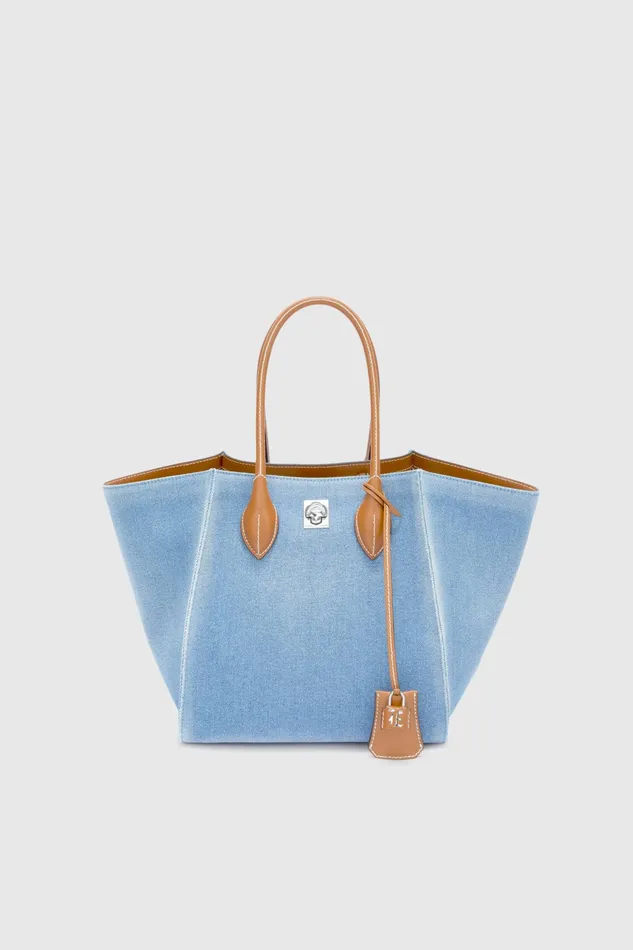 Women Shoulder Bags Ermanno Scervino Designer Denim Maggie Hand Bag With Brown Handle 8211 Ermanno Scervino Blue Denim Women Shoulder Bags Ermanno Scervino Designer Denim Maggie Hand Bag With Brown Handle 8211 Ermanno Scervino Blue Denim