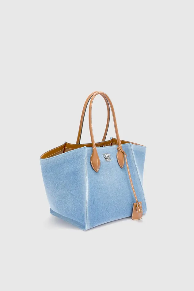 Women Shoulder Bags Ermanno Scervino Designer Denim Maggie Hand Bag With Brown Handle 8211 Ermanno Scervino Blue Denim