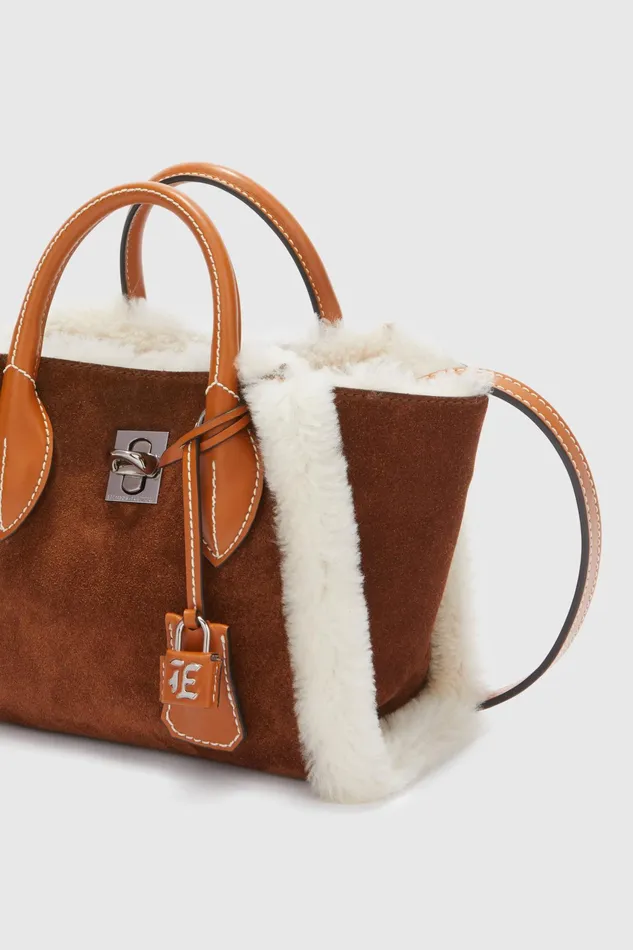 Women Shoulder Bags Ermanno Scervino Designer Mini Maggie In Shearling 8211 Ermanno Scervino Brown