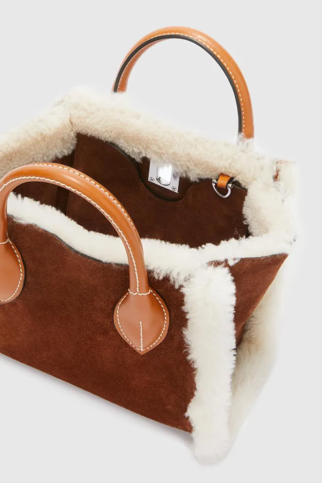 Women Shoulder Bags Ermanno Scervino Designer Mini Maggie In Shearling 8211 Ermanno Scervino Brown