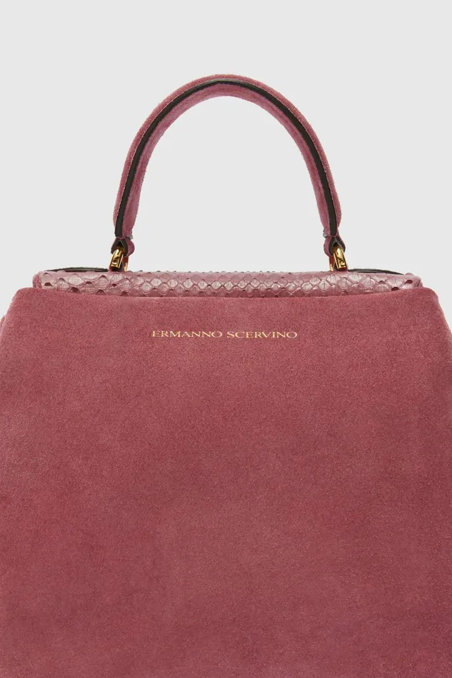 Women Shoulder Bags Ermanno Scervino Flap Bag In Suede And Calfskin Pink