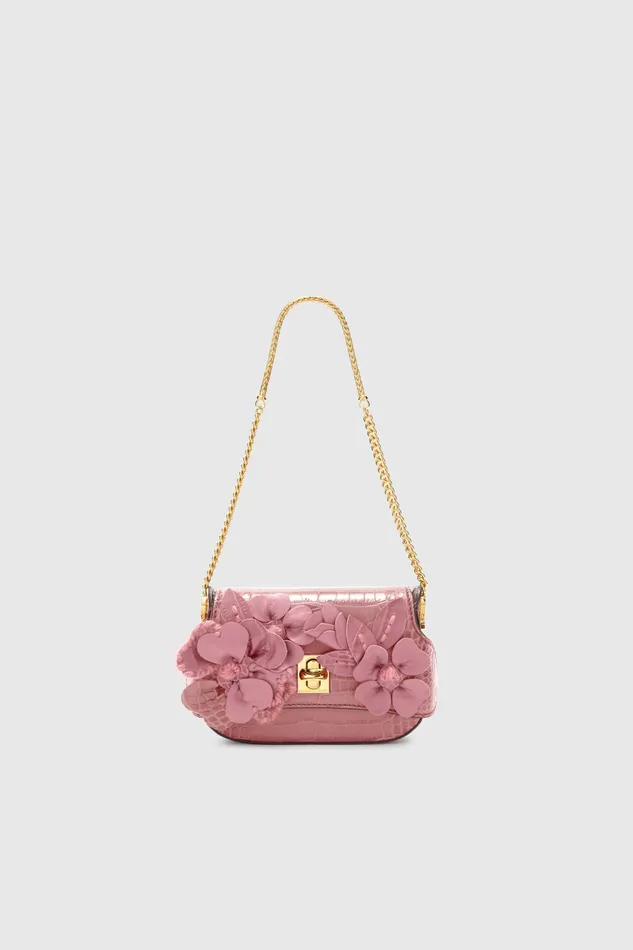 Women Shoulder Bags Ermanno Scervino Mini Audrey With Handmade Leather Flowers Pink Women Shoulder Bags Ermanno Scervino Mini Audrey With Handmade Leather Flowers Pink