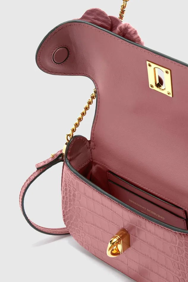 Women Shoulder Bags Ermanno Scervino Mini Audrey With Handmade Leather Flowers Pink