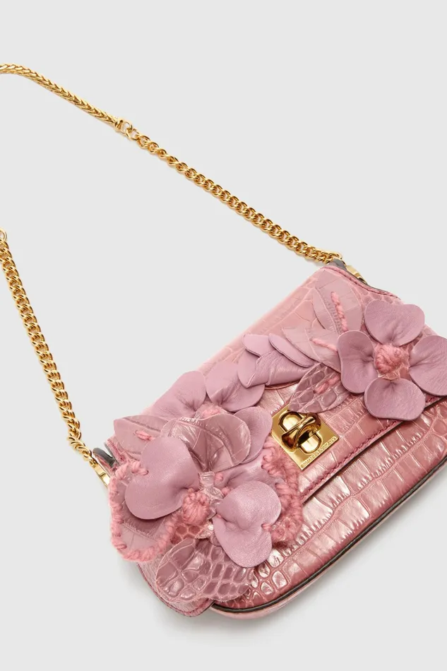 Women Shoulder Bags Ermanno Scervino Mini Audrey With Handmade Leather Flowers Pink