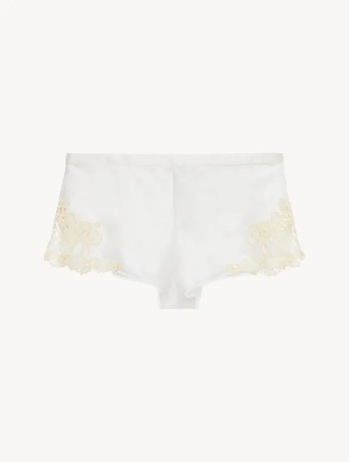 Women Silk Sleepwear La Perla White Silk Satin Sleep Shorts With Frastaglio