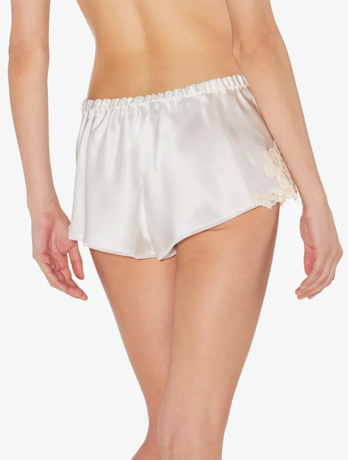 Women Silk Sleepwear La Perla White Silk Satin Sleep Shorts With Frastaglio