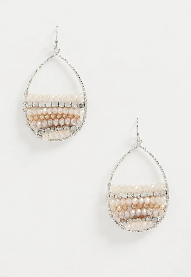 Women Silver Beaded Teardrop Drop Earrings Maurices Jewelry