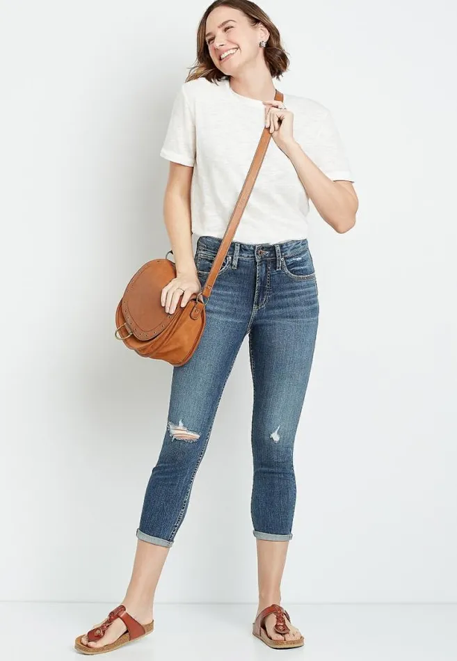 Women Silver Jeans Co Avery High Rise Dark Destructed Cropped Jean Maurices Bottoms Women Silver Jeans Co Avery High Rise Dark Destructed Cropped Jean Maurices Bottoms