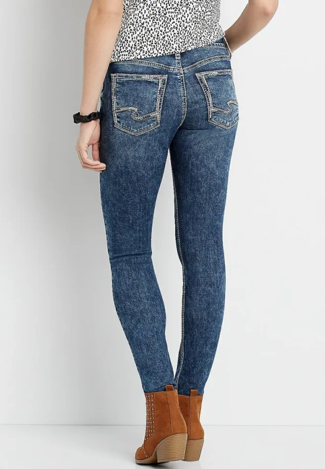 Women Silver Jeans Co Avery High Rise Dark Marble Wash Skinny Jean Maurices Jeans