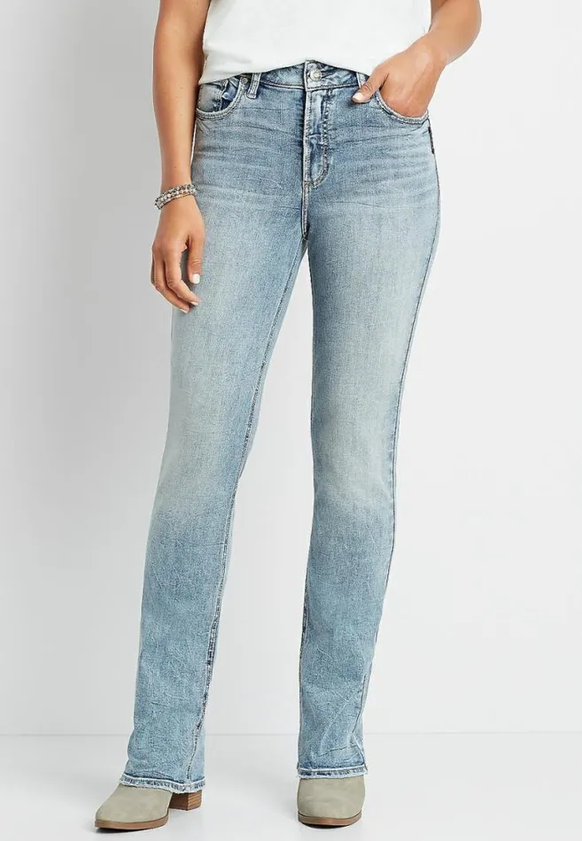 Women Silver Jeans Co Avery High Rise Light Marble Wash Slim Boot Jean Maurices Jeans