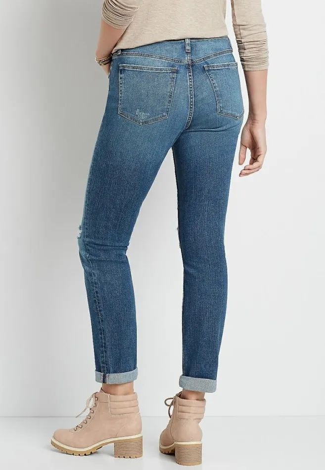 Women Silver Jeans Co Beau Back Destructed Rolled Girlfriend Jean Maurices Jeans