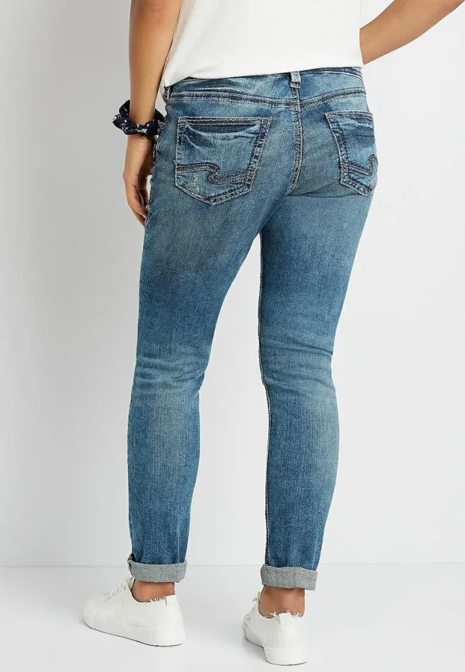 Women Silver Jeans Co Medium Wash Destructed Girlfriend Jean Maurices Jeans