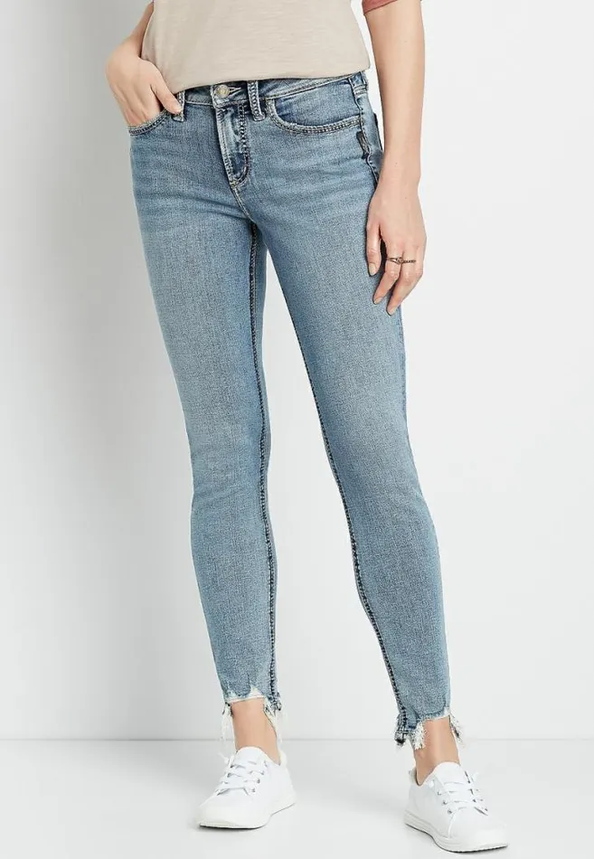 Women Silver Jeans Co Suki Medium Destructed Hem Skinny Jean Maurices Jeans