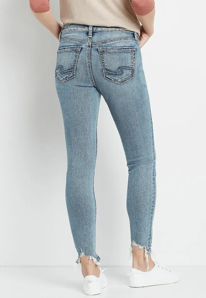 Women Silver Jeans Co Suki Medium Destructed Hem Skinny Jean Maurices Jeans