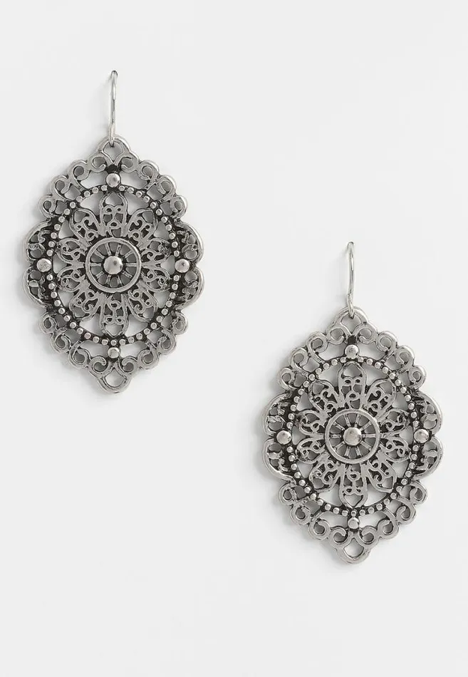 Women Silver Metal Cut Out Drop Earrings Maurices Jewelry