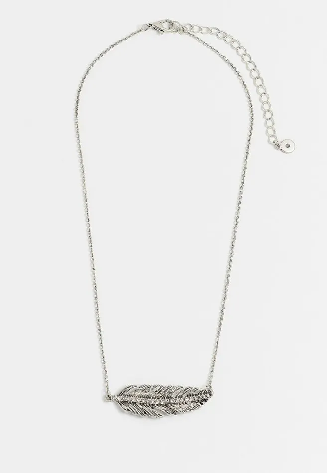 Women Silver Sideways Feather Necklace Maurices Jewelry