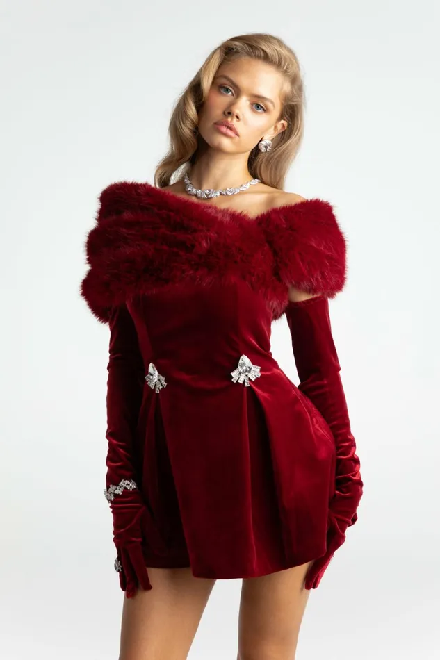 Women Simone Velvet Dress Nana Jacqueline Red