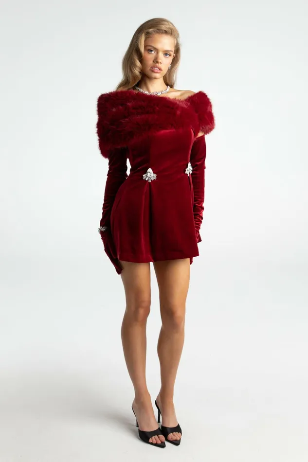 Women Simone Velvet Dress Nana Jacqueline Red