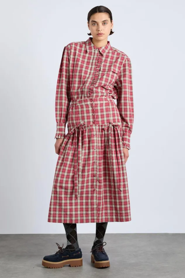 Women Skirts Damson Madder Bronte Button Through Midi Skirt 8211 Red Check