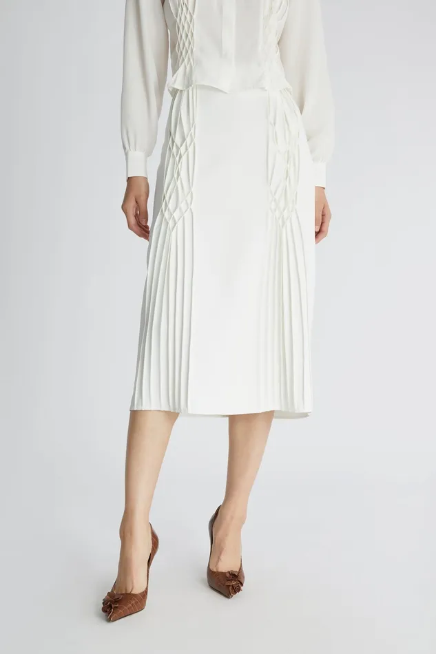 Women Skirts Ermanno Scervino Beige Pencil Skirt With Smock Detailing 8211 Ermanno Scervino Beige