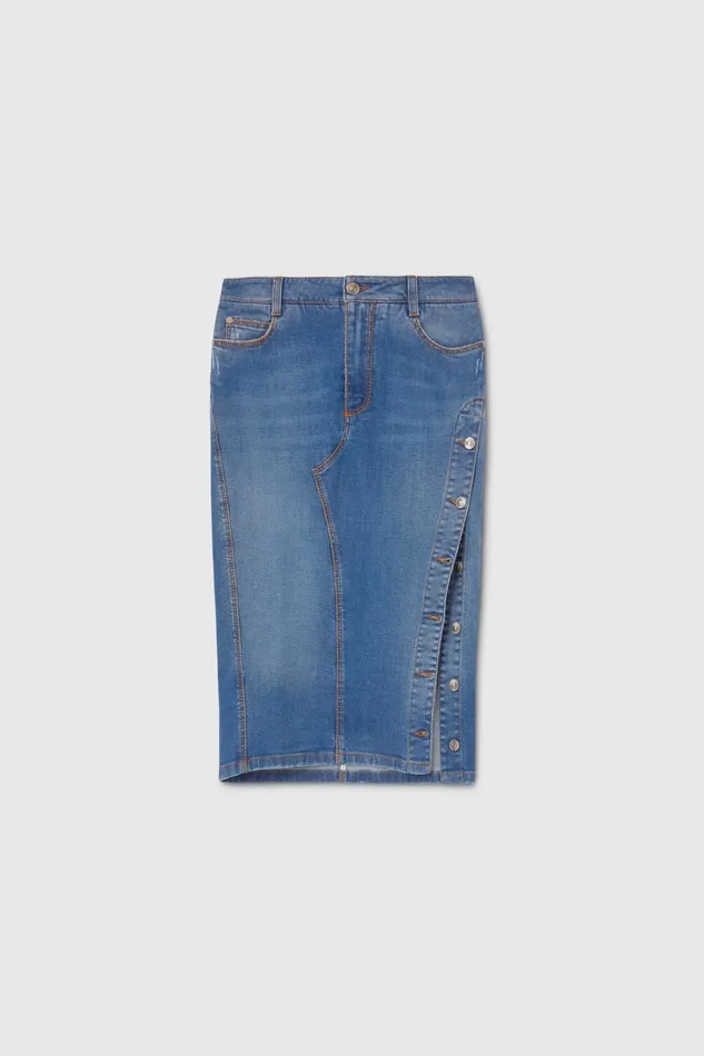 Women Skirts Ermanno Scervino Designer Pencil Skirt With Buttons 8211 Ermanno Scervino Blue Denim Women Skirts Ermanno Scervino Designer Pencil Skirt With Buttons 8211 Ermanno Scervino Blue Denim