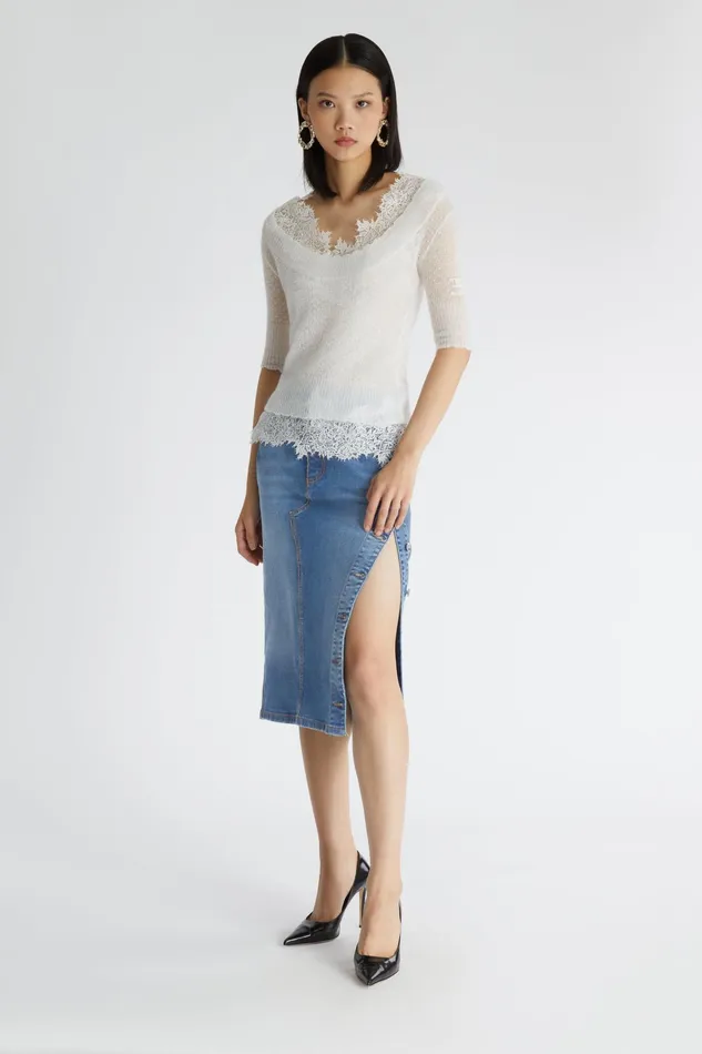 Women Skirts Ermanno Scervino Designer Pencil Skirt With Buttons 8211 Ermanno Scervino Blue Denim