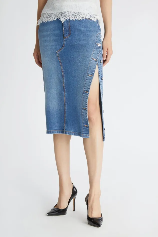 Women Skirts Ermanno Scervino Designer Pencil Skirt With Buttons 8211 Ermanno Scervino Blue Denim