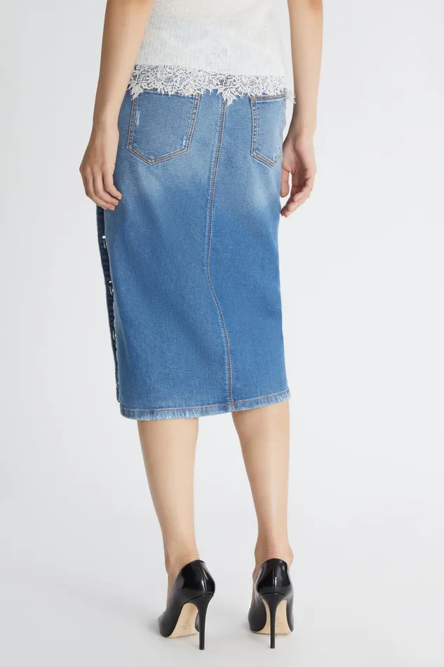 Women Skirts Ermanno Scervino Designer Pencil Skirt With Buttons 8211 Ermanno Scervino Blue Denim