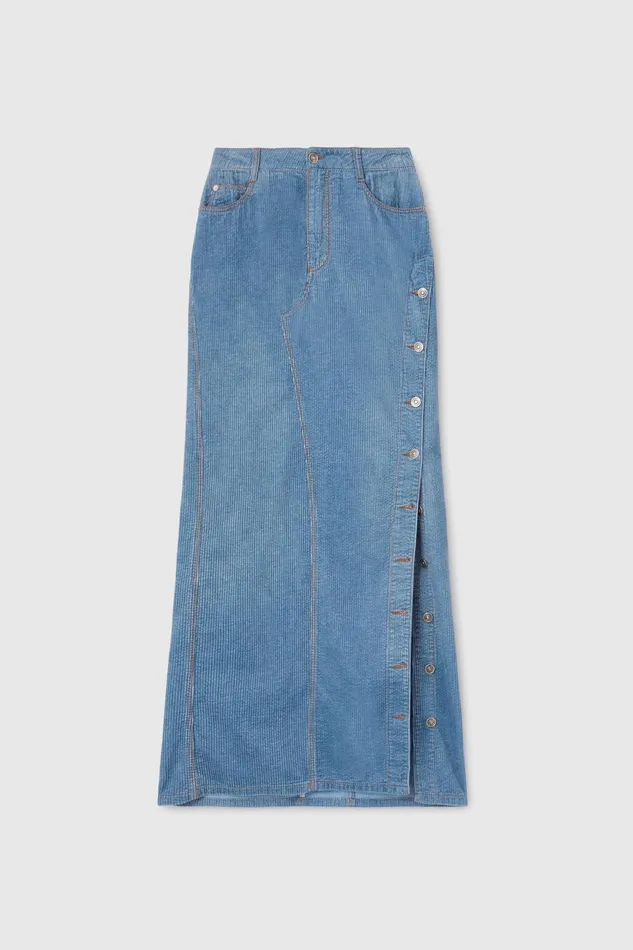 Women Skirts Ermanno Scervino Long Velvet Skirt With Buttons 8211 Ermanno Scervino Blue Denim
