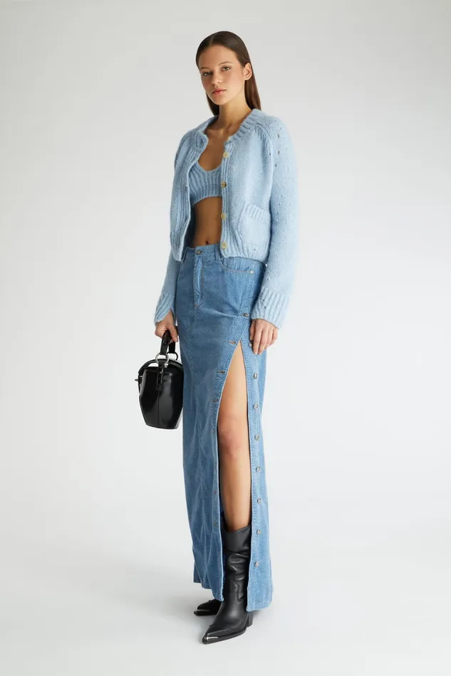 Women Skirts Ermanno Scervino Long Velvet Skirt With Buttons 8211 Ermanno Scervino Blue Denim