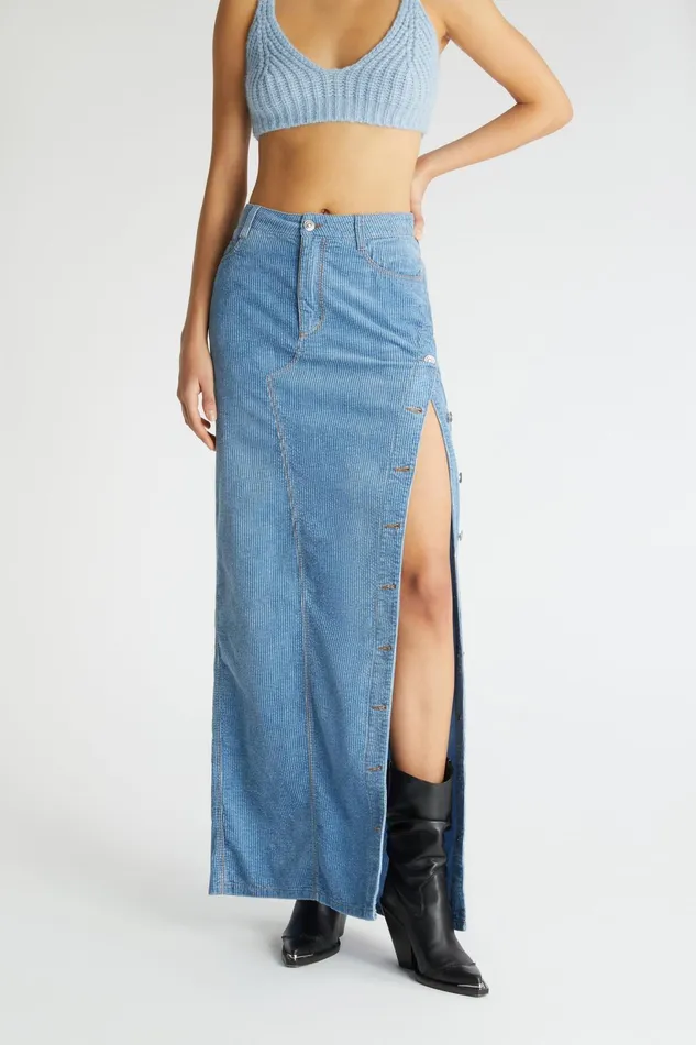 Women Skirts Ermanno Scervino Long Velvet Skirt With Buttons 8211 Ermanno Scervino Blue Denim