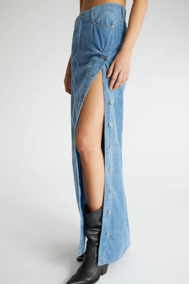 Women Skirts Ermanno Scervino Long Velvet Skirt With Buttons 8211 Ermanno Scervino Blue Denim