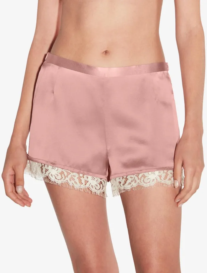 Women Sleep Shorts and Trousers La Perla Silk Shorts With Leavers Lace In Pink