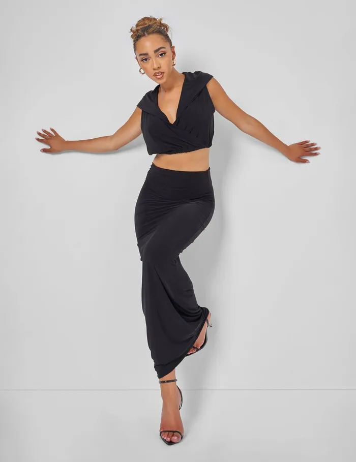 Women Sleeveless Wrap Front Top With Hood Black Black Public Desire Tops