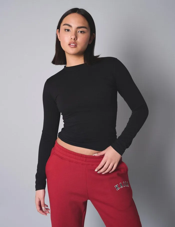 Women Slim Fit Tshirt With Long Sleeves Black Black Public Desire Tops