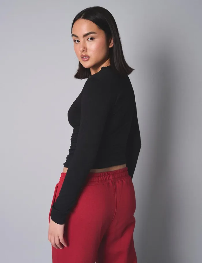 Women Slim Fit Tshirt With Long Sleeves Black Black Public Desire Tops