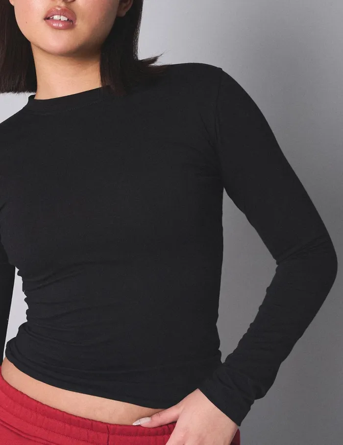 Women Slim Fit Tshirt With Long Sleeves Black Black Public Desire Tops